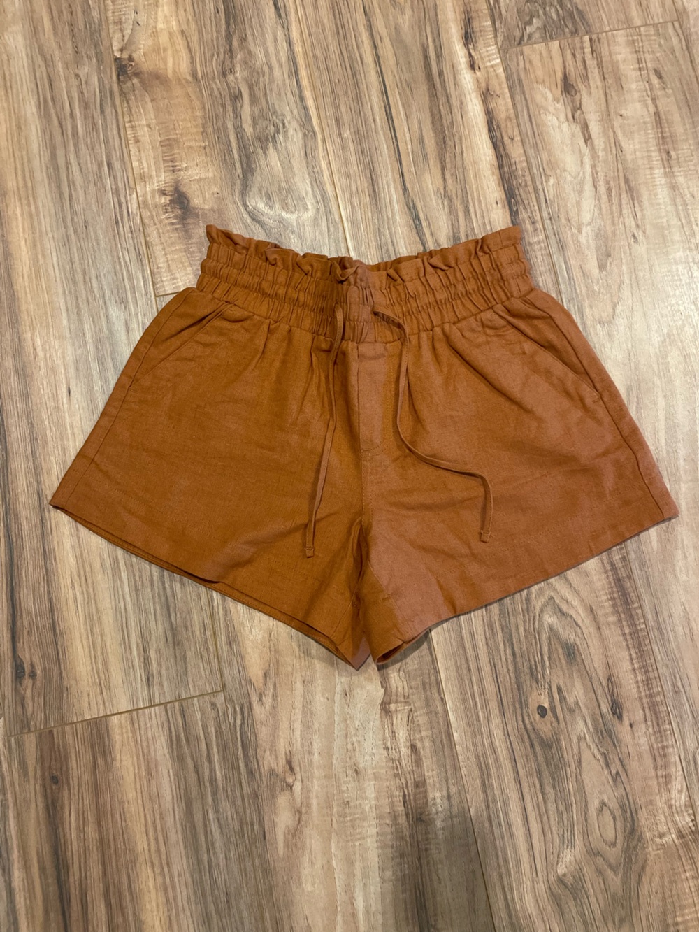 High-Waist Rust Brown Women's linen Shorts
